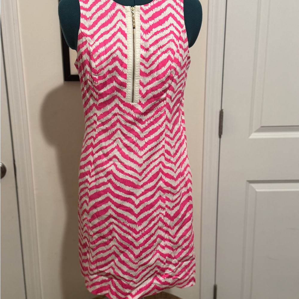Lilly Pulitzer Penelope Tropical Pink Zebron Zip Cutout Back Shift Dress